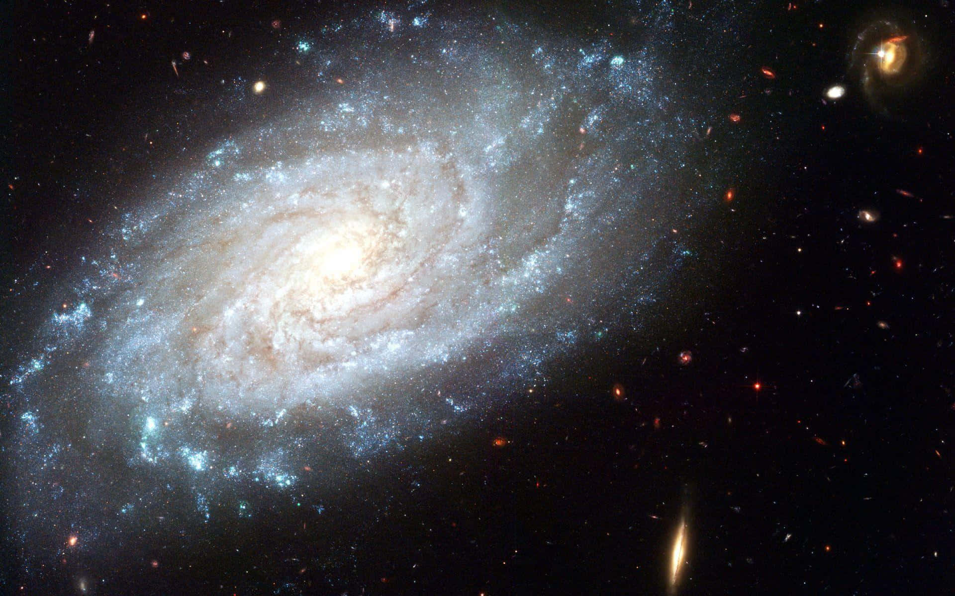 Spiral Galaxy, bright blue-white arms, glowing core, Full HD Desktop Wallpaper