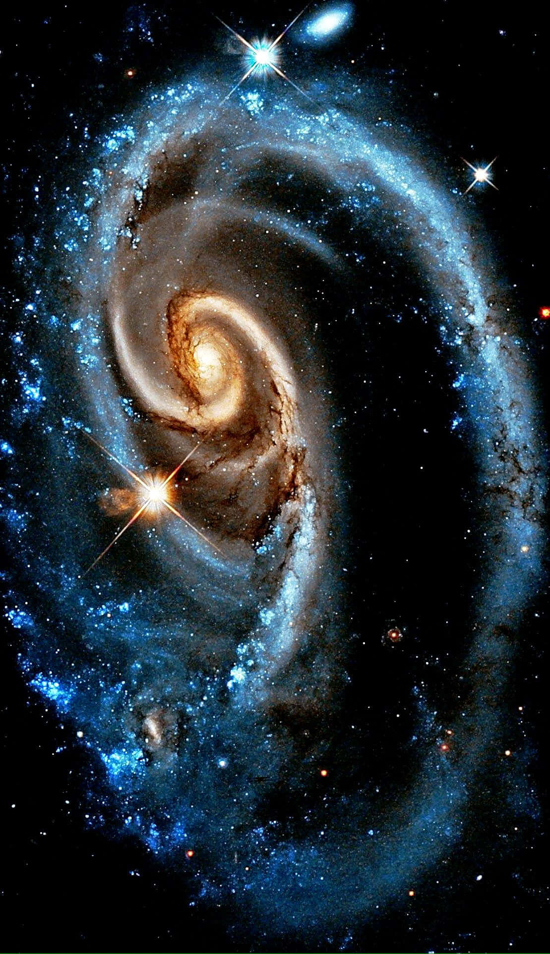 Spiral Galaxy, glowing blue arms, golden core, Full HD Phone Wallpaper