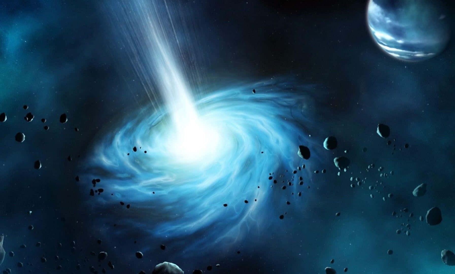 Spiral Galaxy, blue accretion disk, black hole, HD Desktop Wallpaper