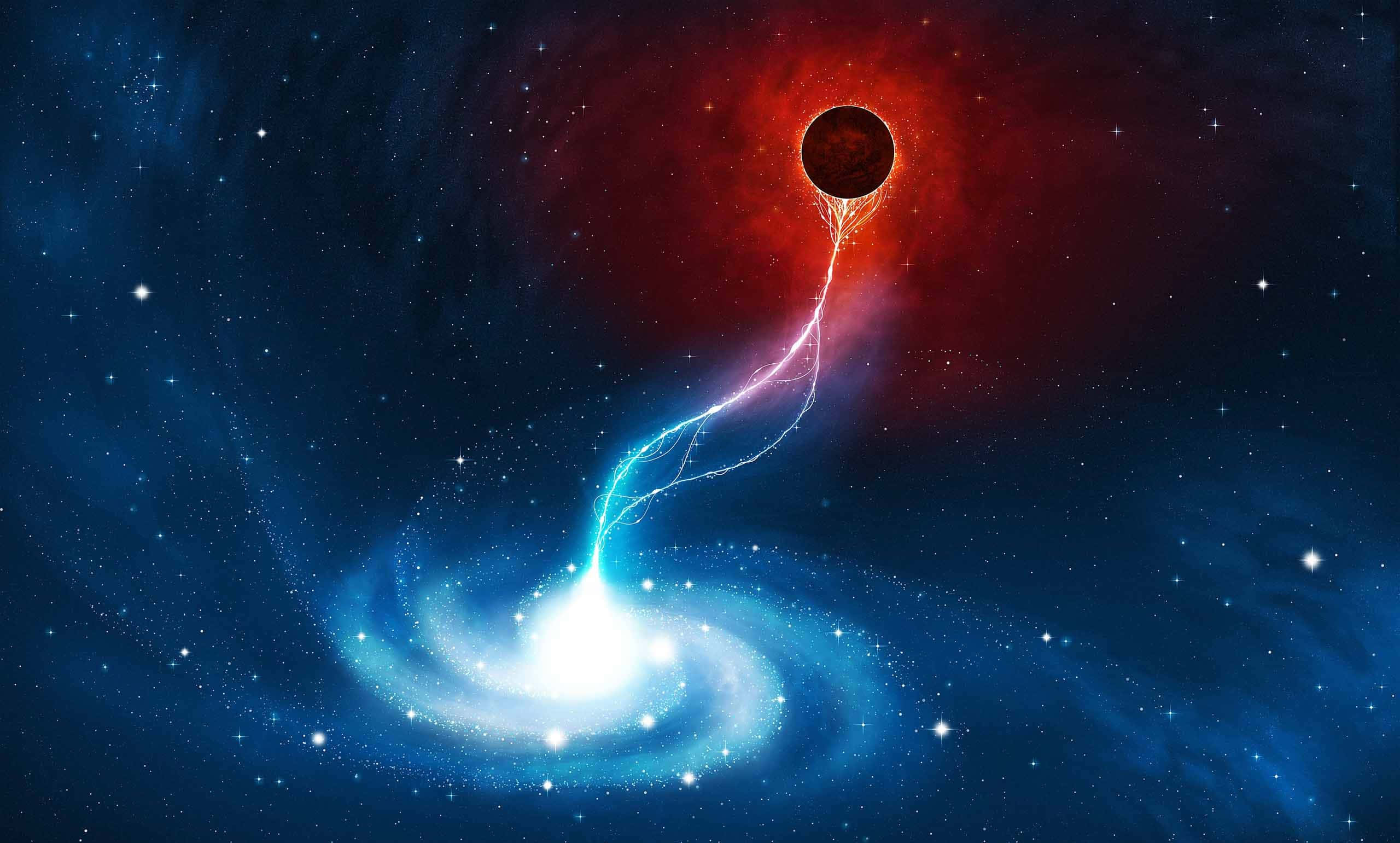 Spiral Galaxy, black hole, glowing accretion disk, 2K Desktop Wallpaper