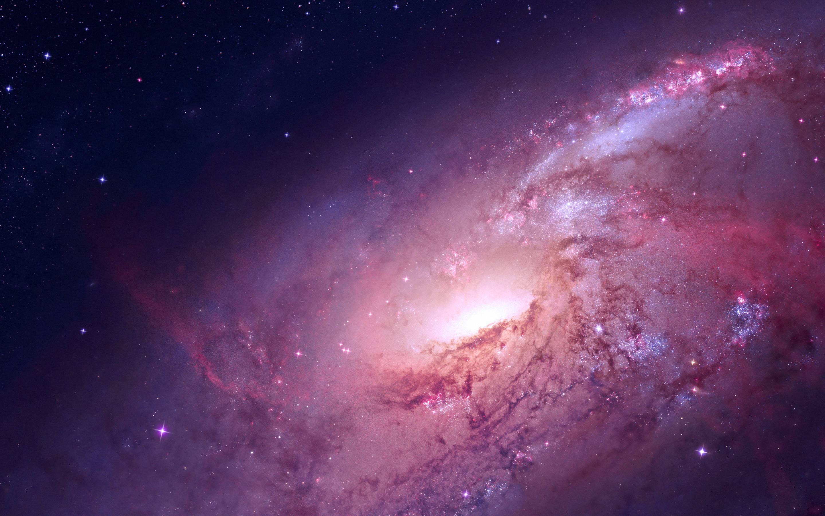 Dark Spiral Pastel Galaxy, spiral galaxy, glowing pink and purple nebulae, 2K Desktop Wallpaper
