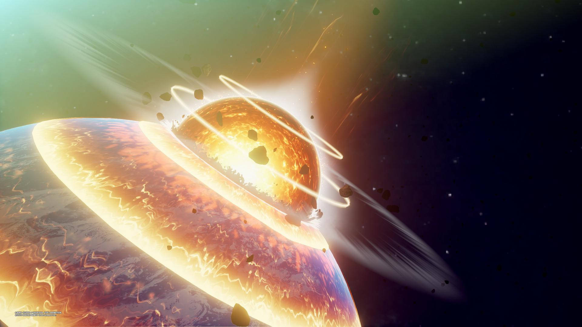 Spirit Bomb, glowing planet, fiery rings, Full HD Desktop Wallpaper