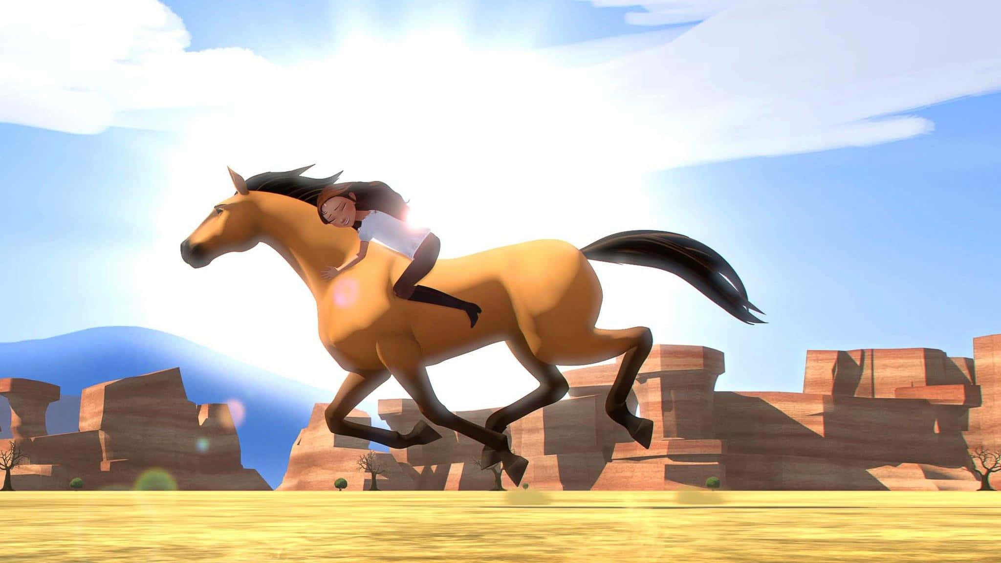Spirit Riding Free, chestnut horse, sunlit desert plain, Full HD Desktop Wallpaper