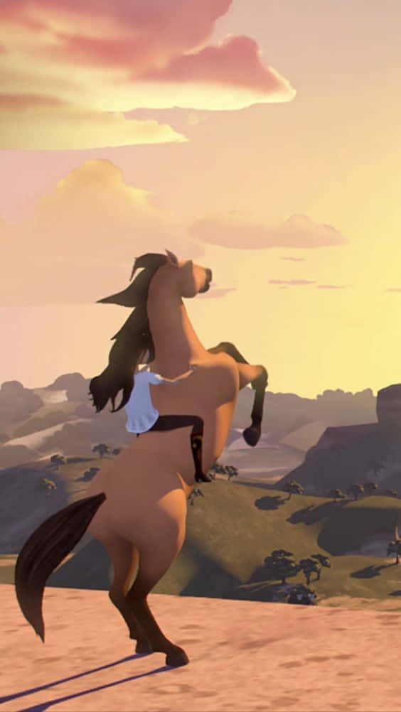Spirit Riding Free, brown horse, golden sunset, SD Phone Wallpaper