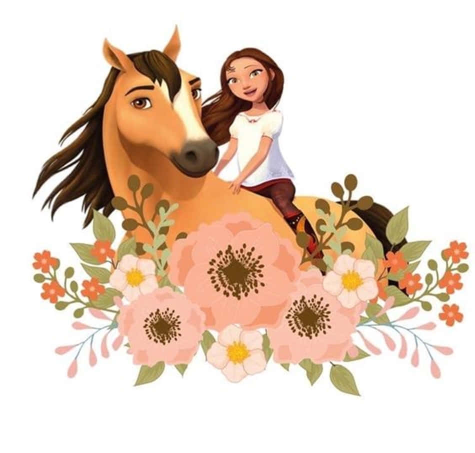 Spirit Riding Free, brown horse, pink blossoms, SD Desktop Wallpaper