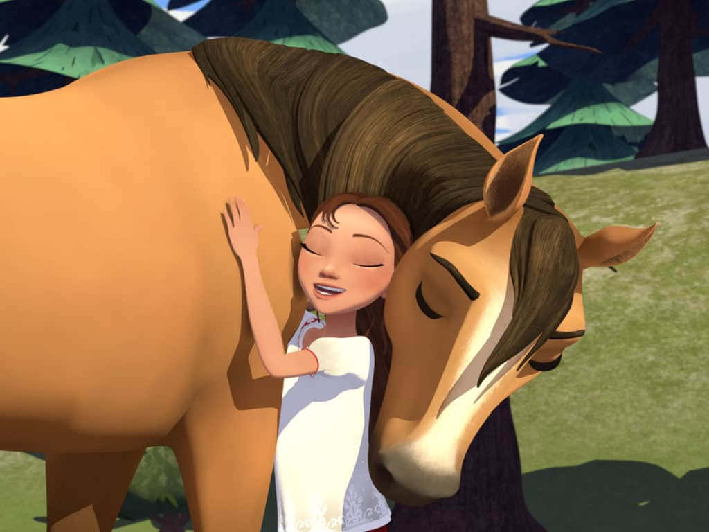 Spirit Riding Free, girl, brown horse, SD Desktop Wallpaper