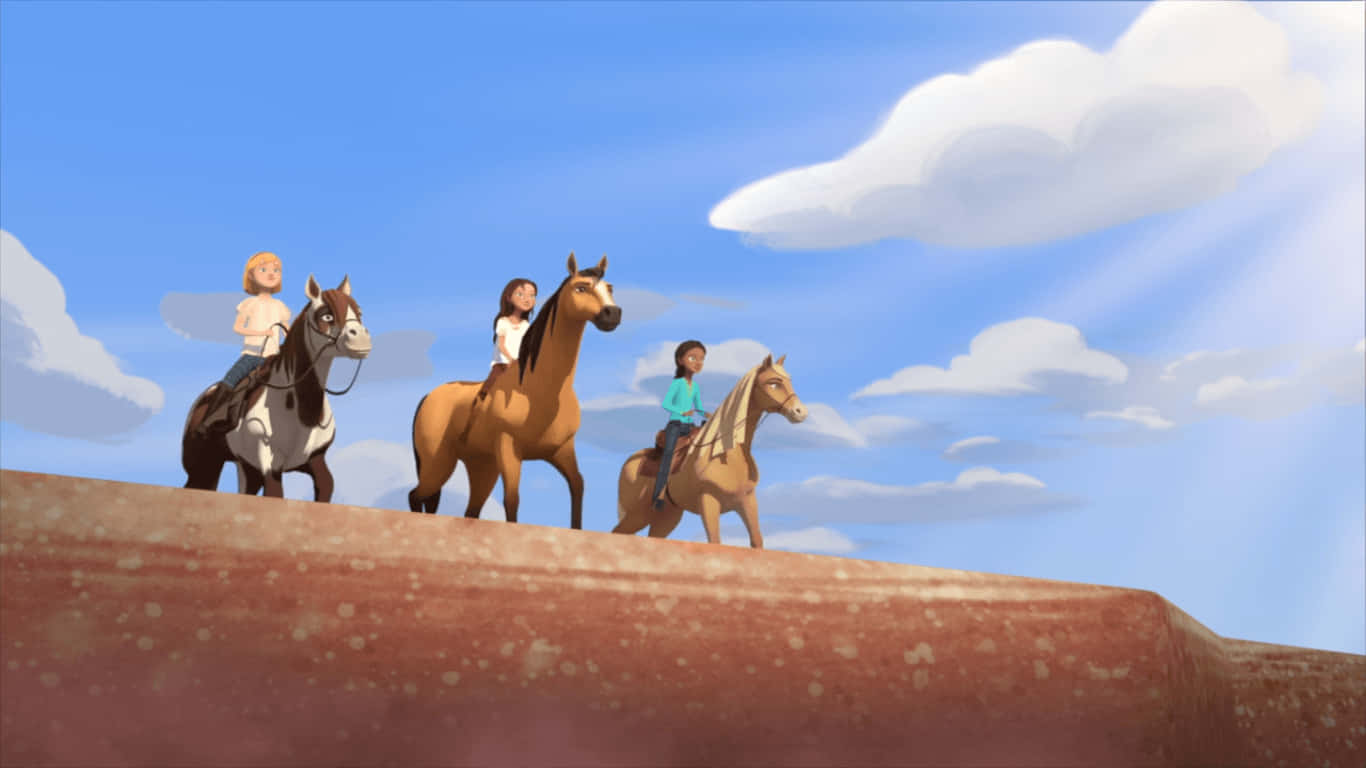 Spirit Riding Free, red cliff edge, bright blue sky, HD Desktop Wallpaper