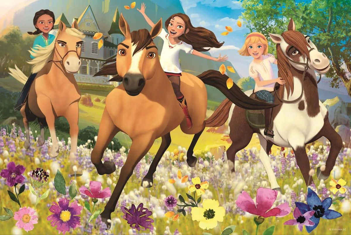 Spirit Riding Free, girls, horses, SD Desktop Wallpaper