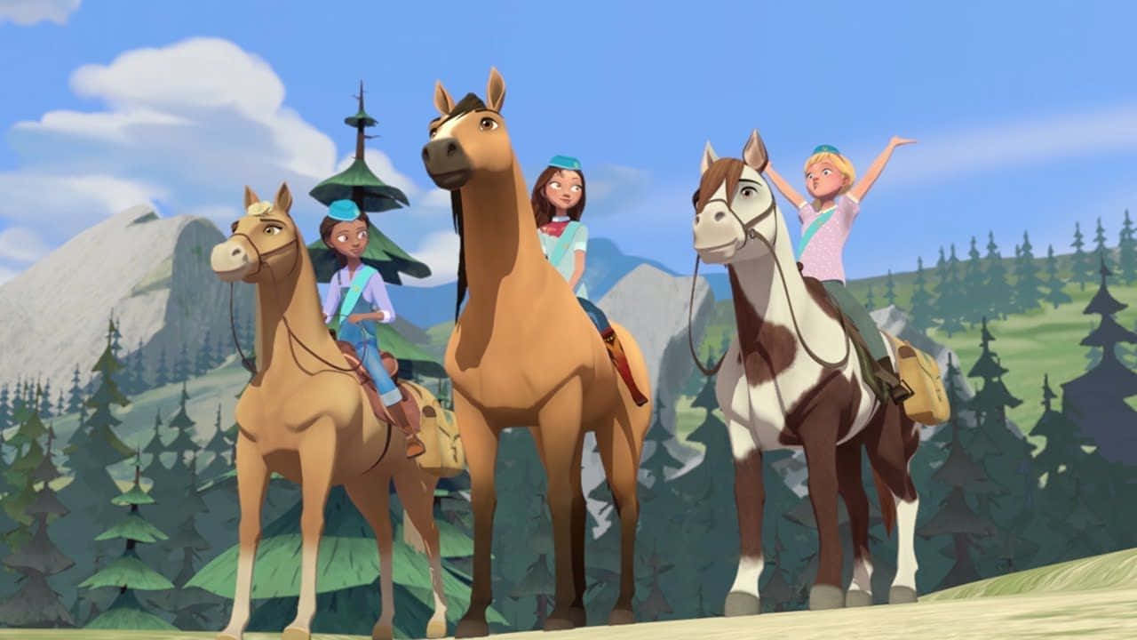 Spirit Riding Free, animated girls, horses, HD Desktop Wallpaper