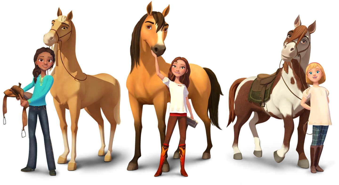 Spirit Riding Free, animated girls, distinct horses, HD Desktop Wallpaper