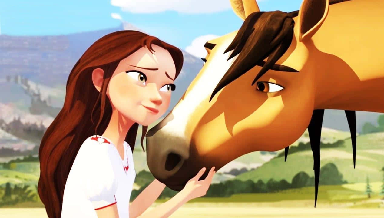 Spirit Riding Free, brown horse, sunlit pastoral field, SD Desktop Wallpaper