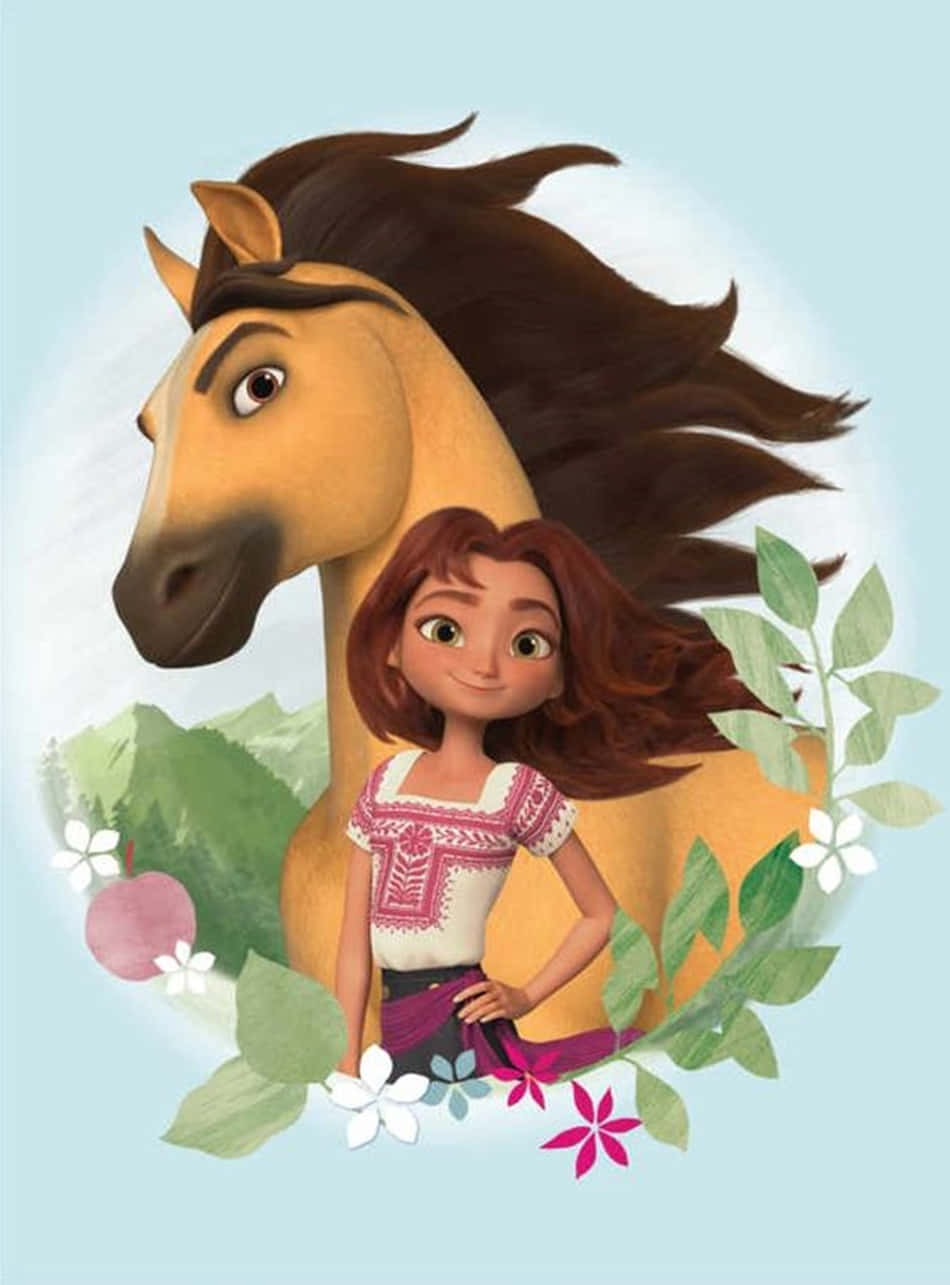 Spirit Riding Free, animated girl, brown horse, HD Phone Wallpaper