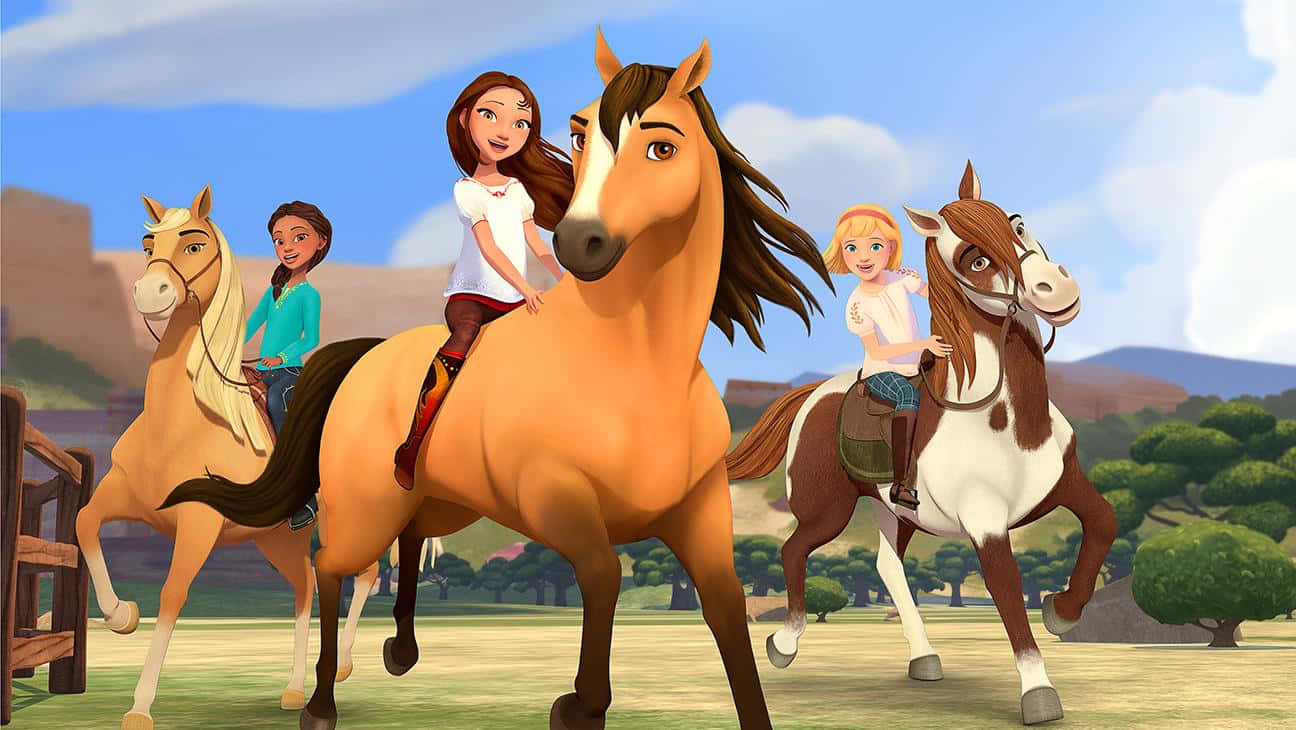 Spirit Riding Free, animated girls, colorful horses, HD Desktop Wallpaper