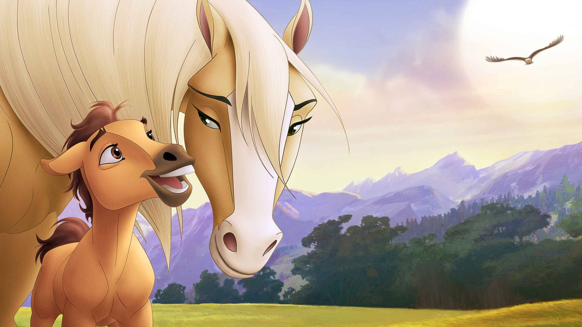 Spirit Stallion Of The Cimarron, mother horse, young foal, Full HD Desktop Wallpaper