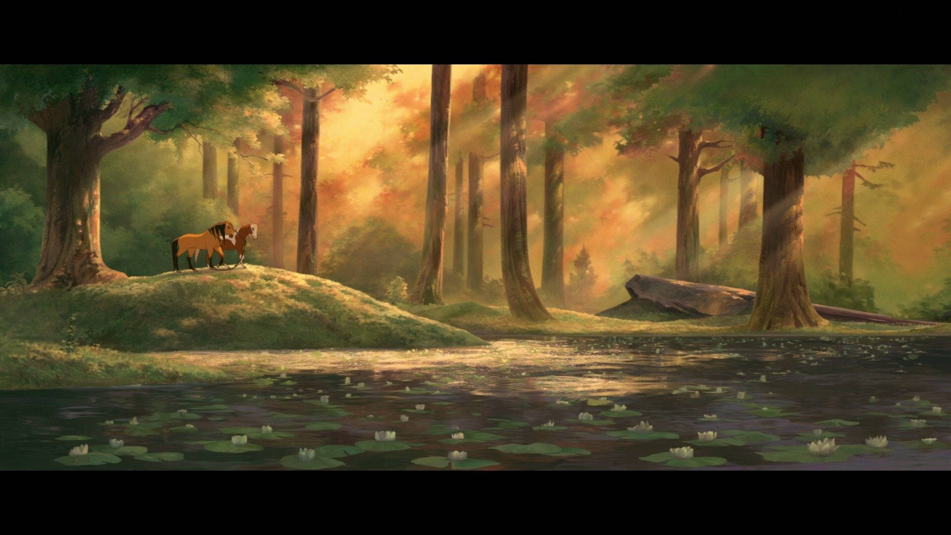 Spirit Stallion Of The Cimarron, forest, lily pond, Full HD Desktop Wallpaper