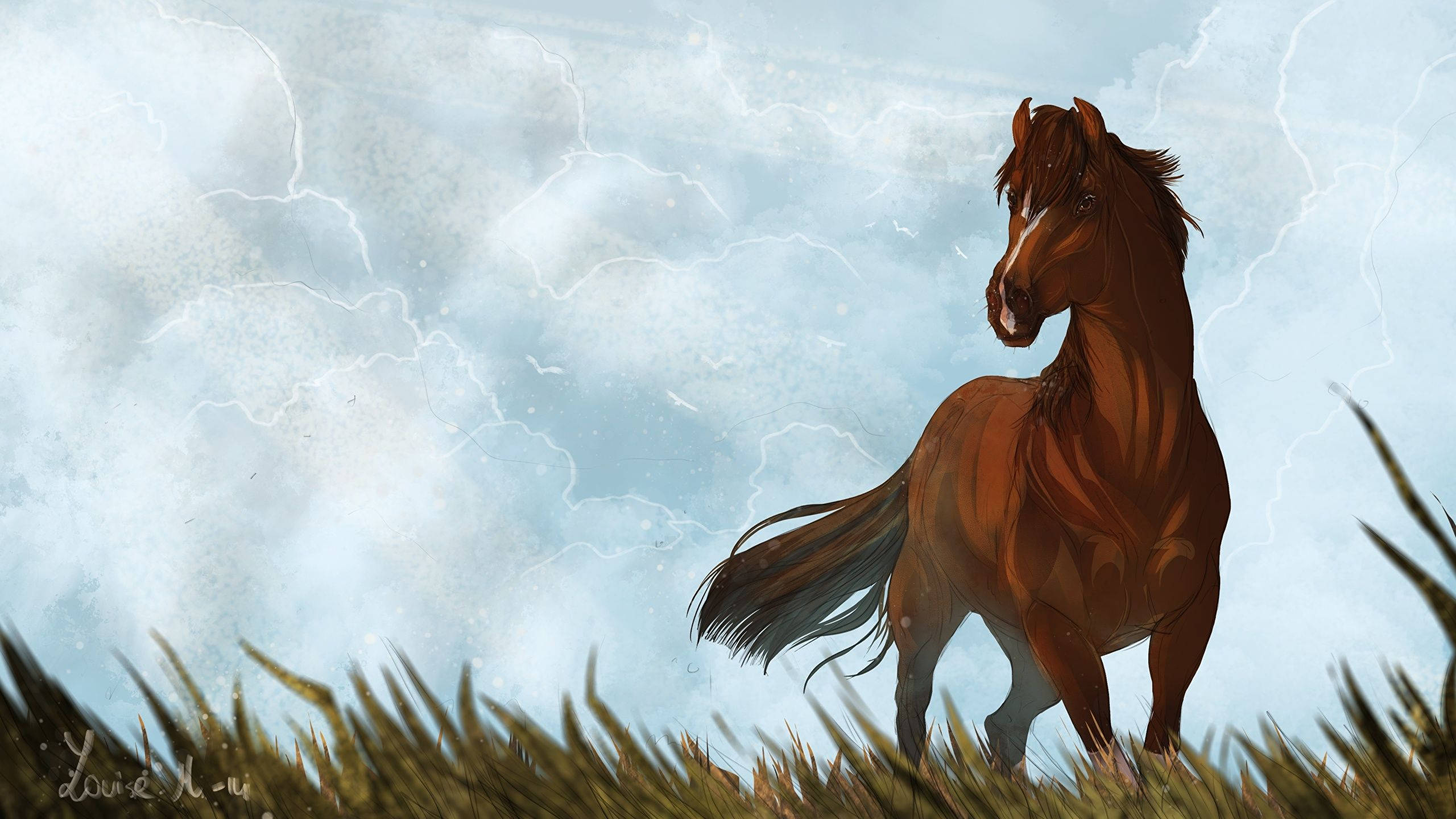 Spirit Stallion Of The Cimarron, grassy pastures, stormy sky, 2K Desktop Wallpaper