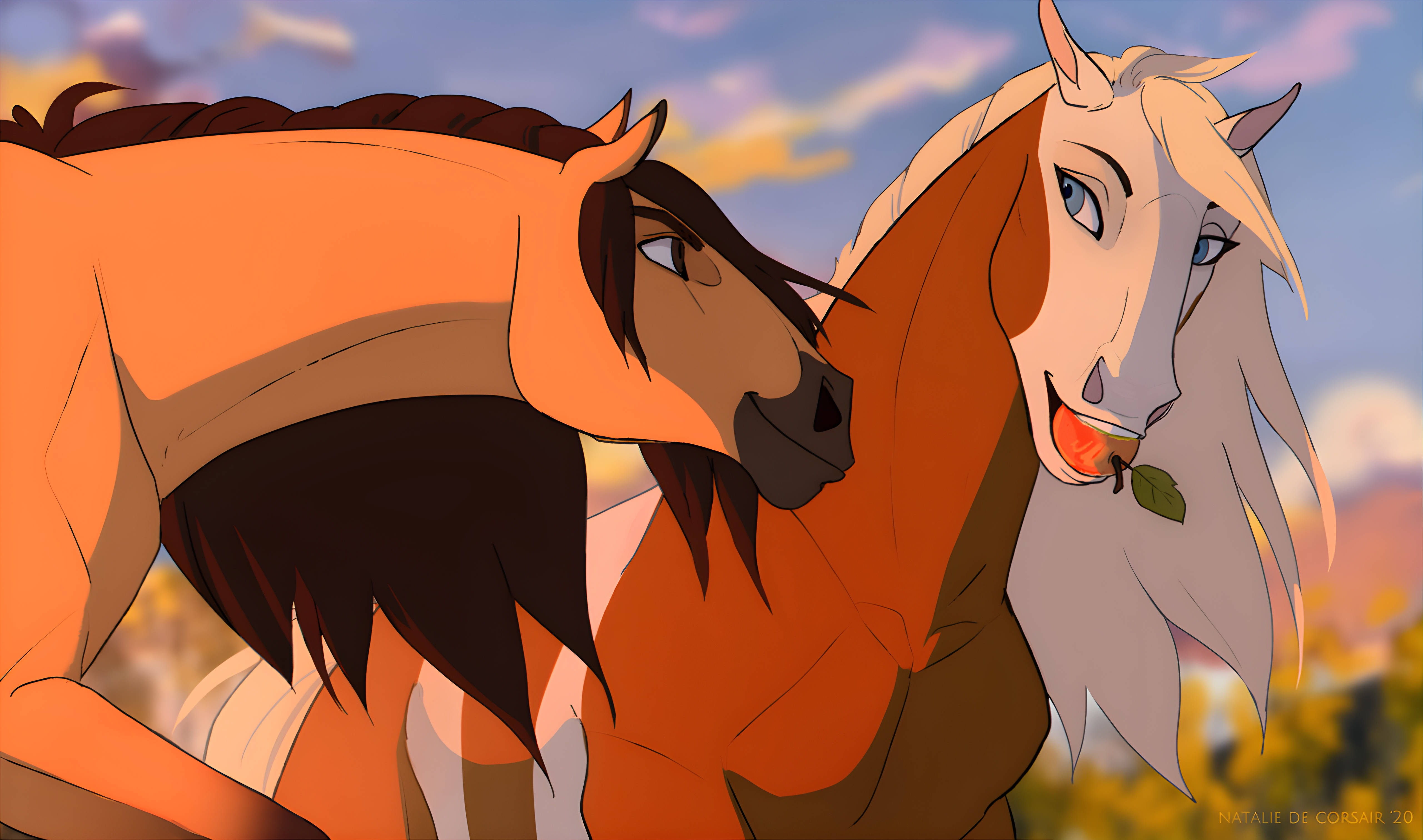 Spirit Stallion Of The Cimarron, animated horses, tender moment, 5K Desktop Wallpaper