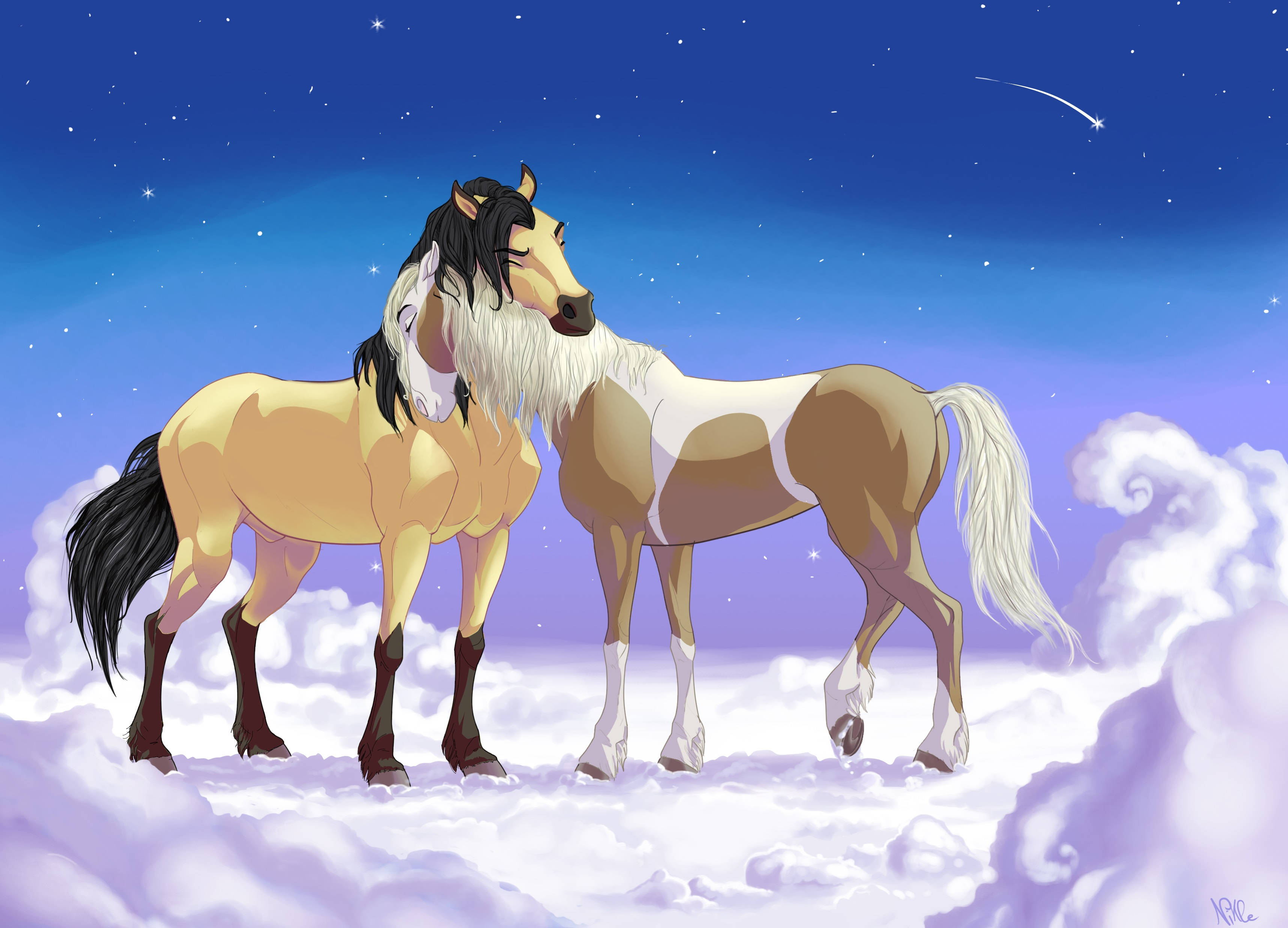 Spirit Stallion Of The Cimarron, snowy winter night, fluffy clouds, 2K Desktop Wallpaper