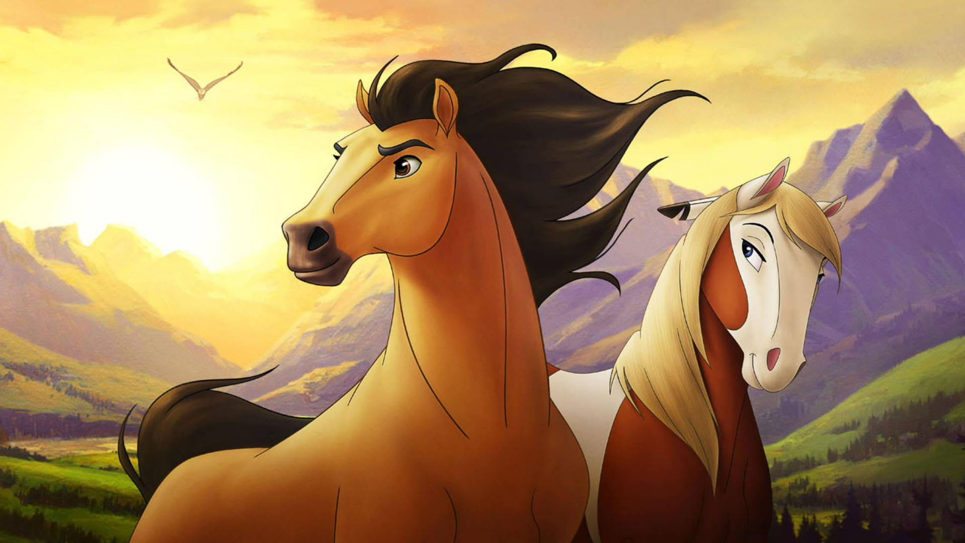 Spirit Stallion Of The Cimarron, mountain valley, sunlit, Full HD Desktop Wallpaper