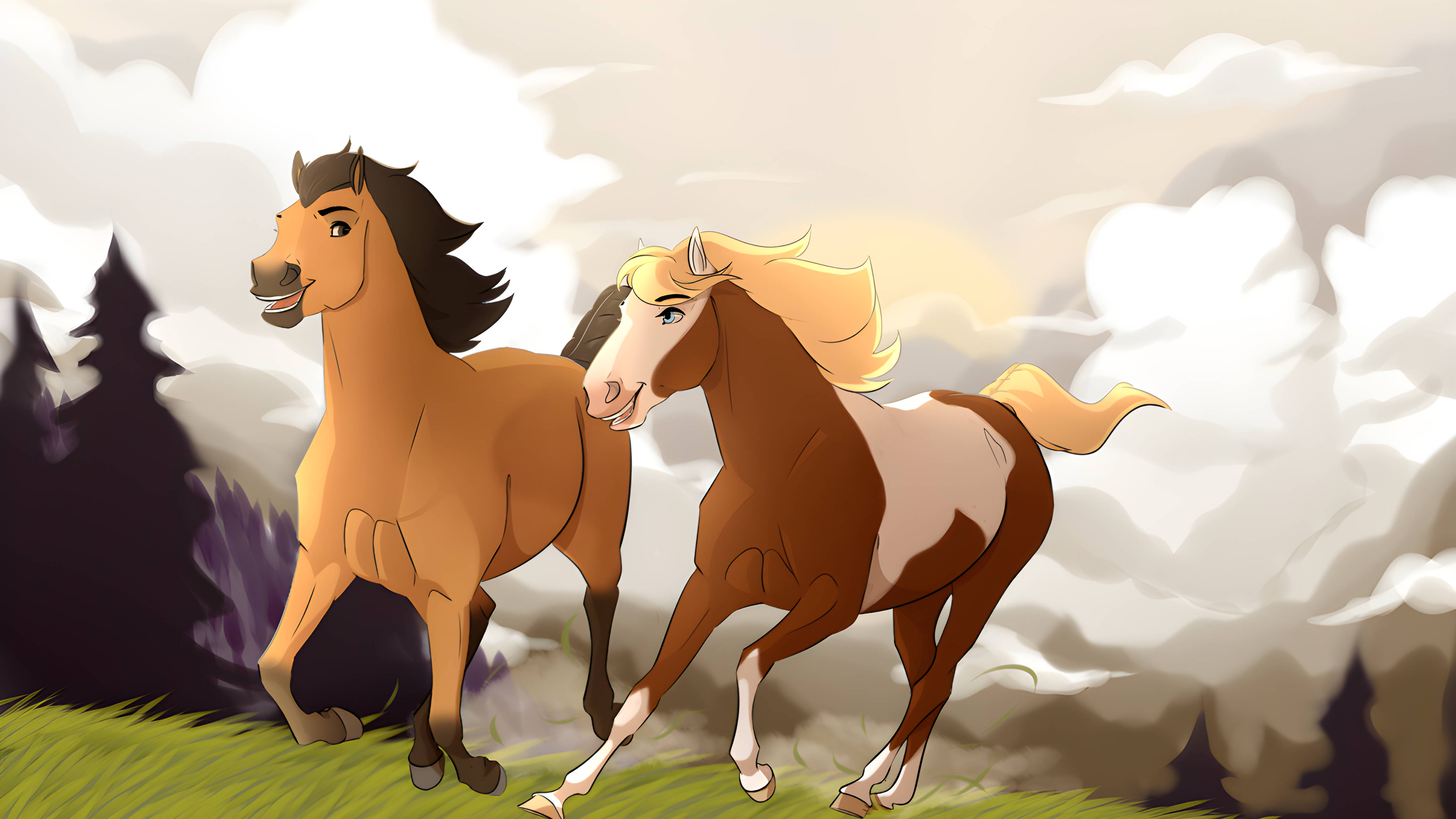 Spirit Stallion Of The Cimarron, cloudy sky, grassy field, 4K Desktop Wallpaper