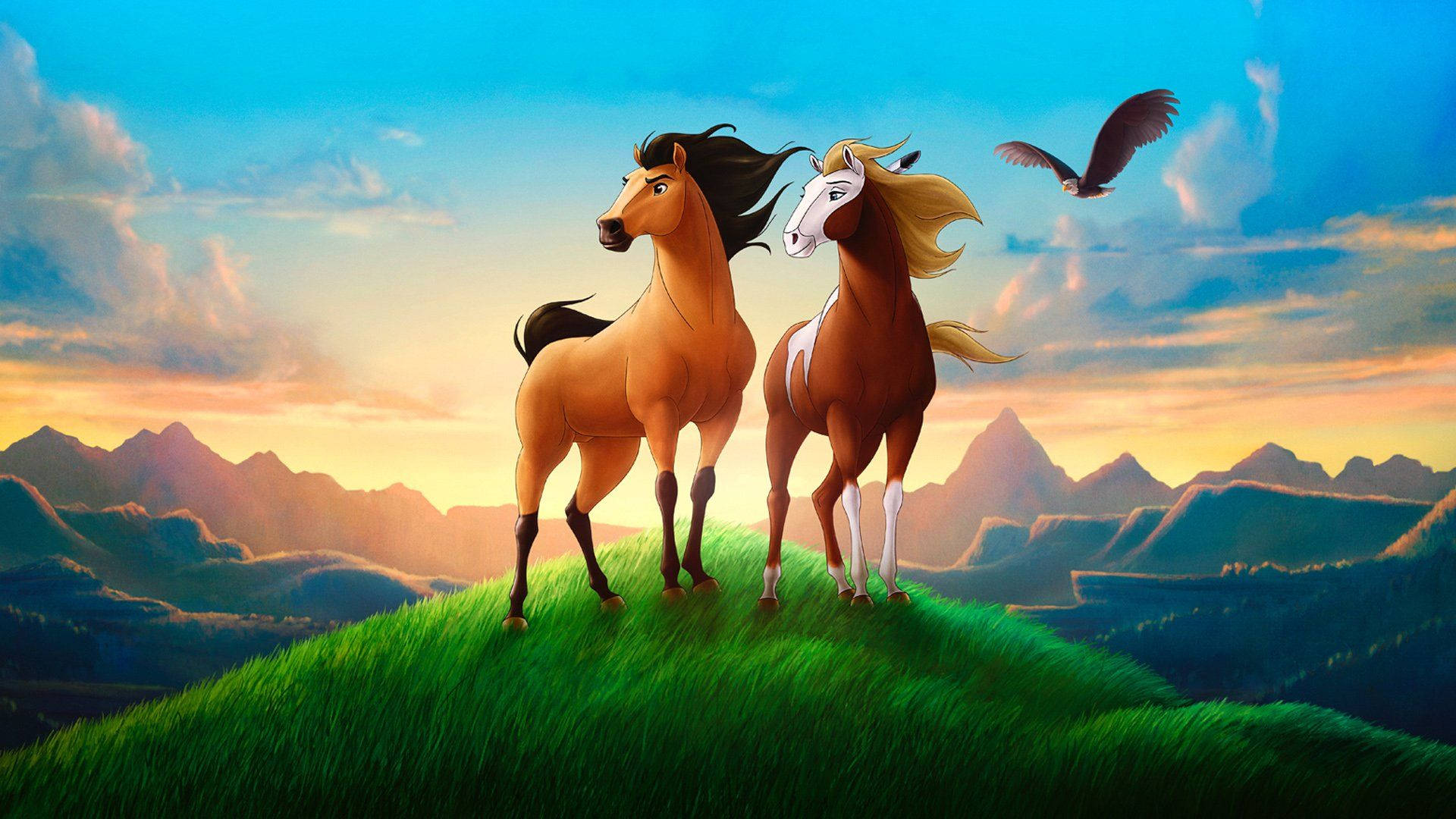 Spirit Stallion Of The Cimarron, mountain ranges, sunrise, Full HD Desktop Wallpaper