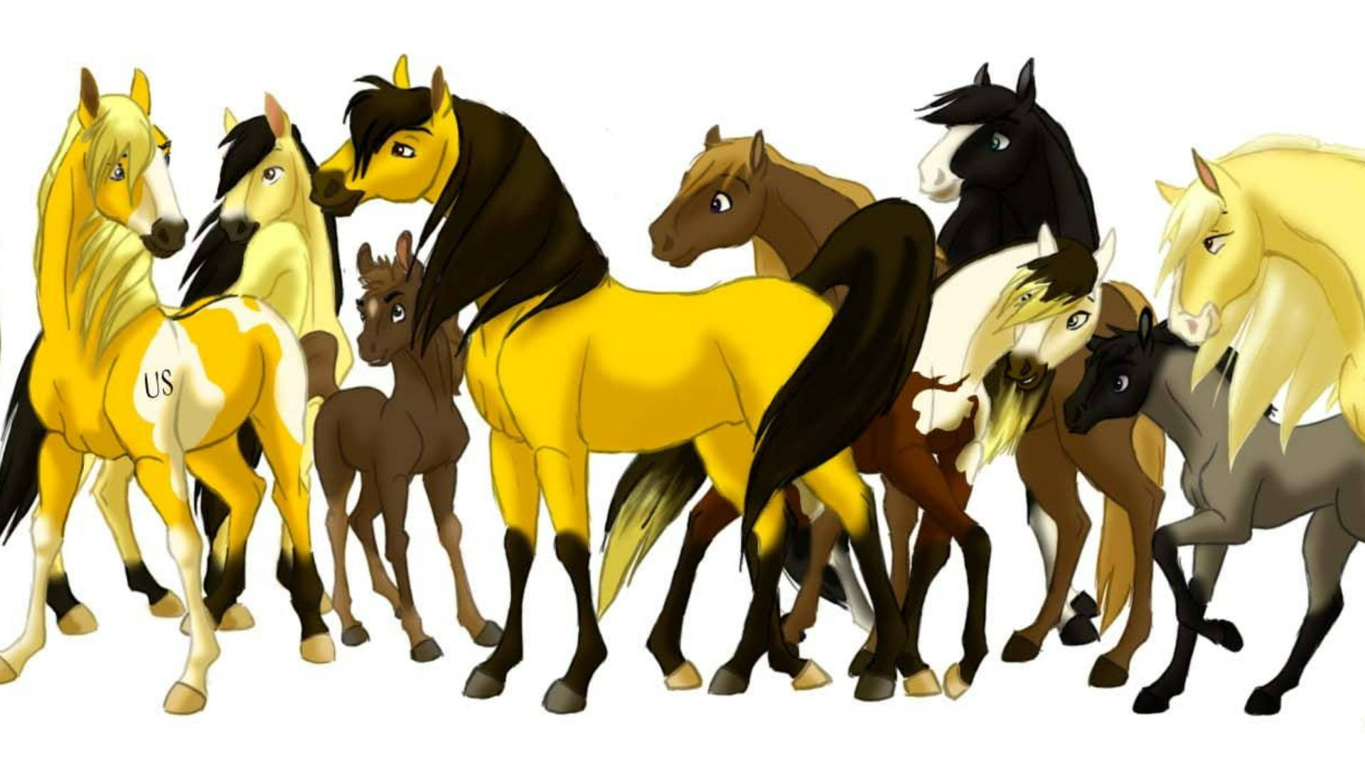 Spirit Stallion Of The Cimarron, herd of horses, cartoon illustration, Full HD Desktop Wallpaper