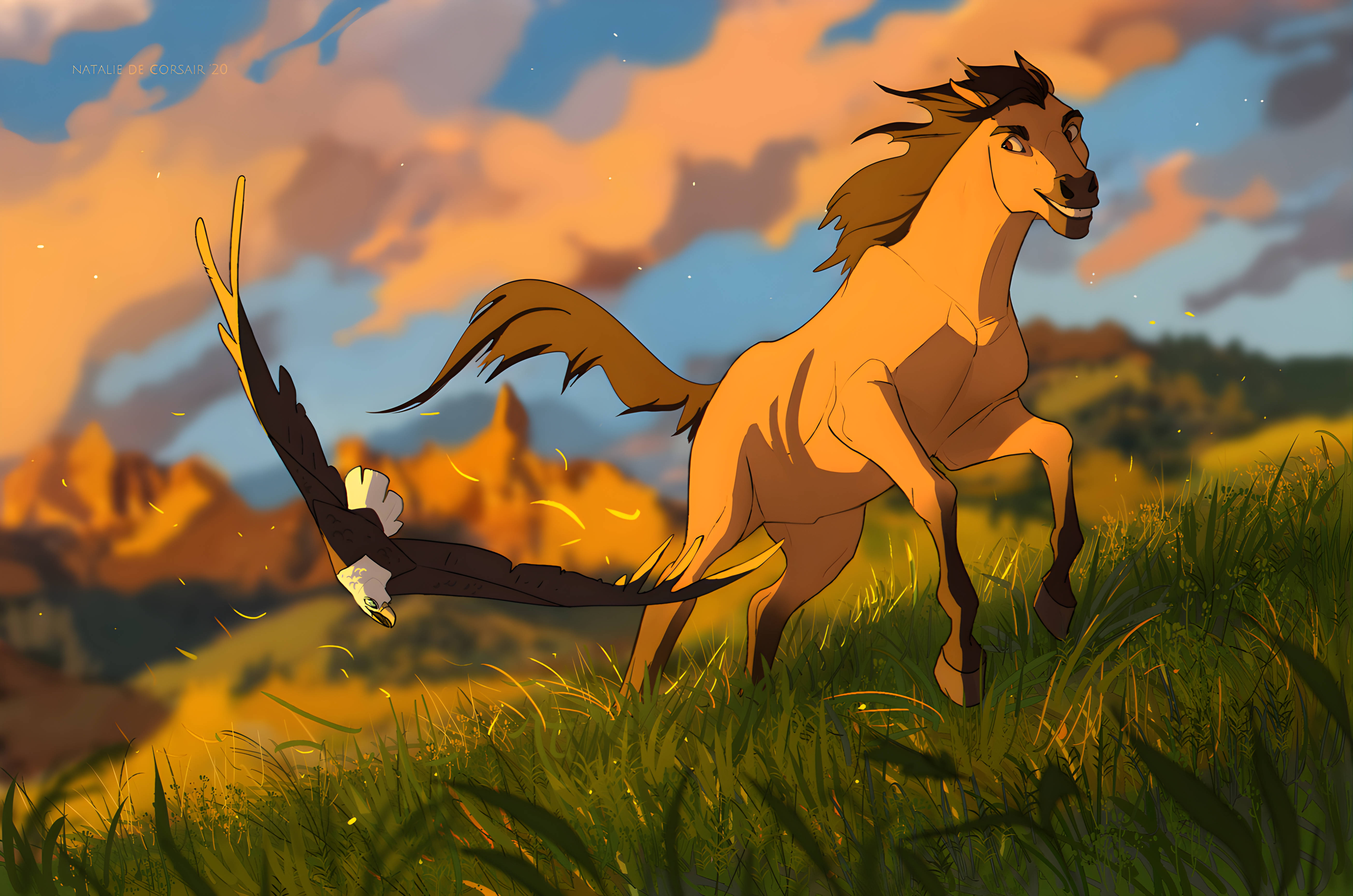 Spirit Stallion Of The Cimarron, golden horse, bald eagle, 5K Desktop Wallpaper