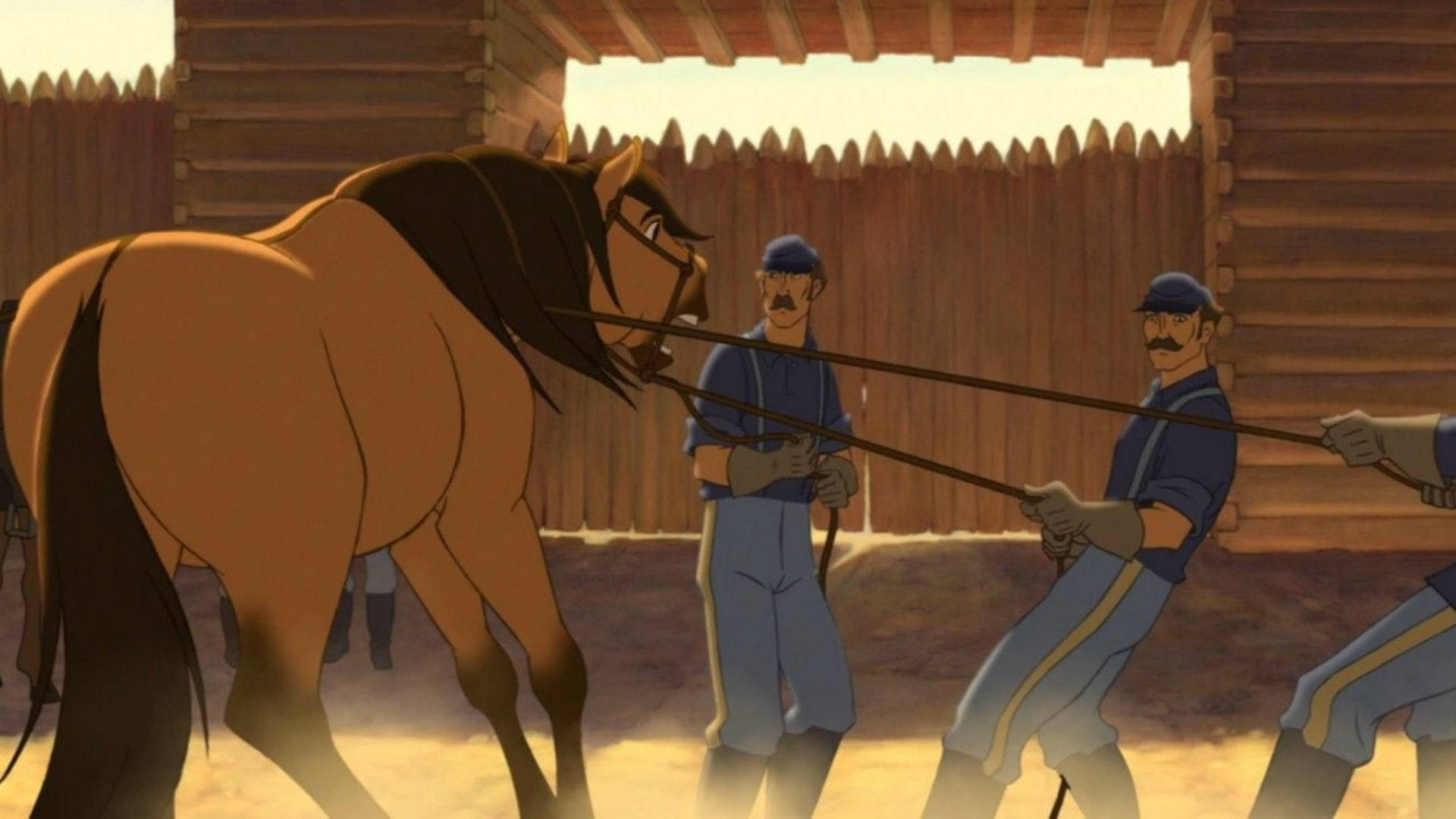 Spirit Stallion Of The Cimarron, blue uniforms, large brown horse, Full HD Desktop Wallpaper