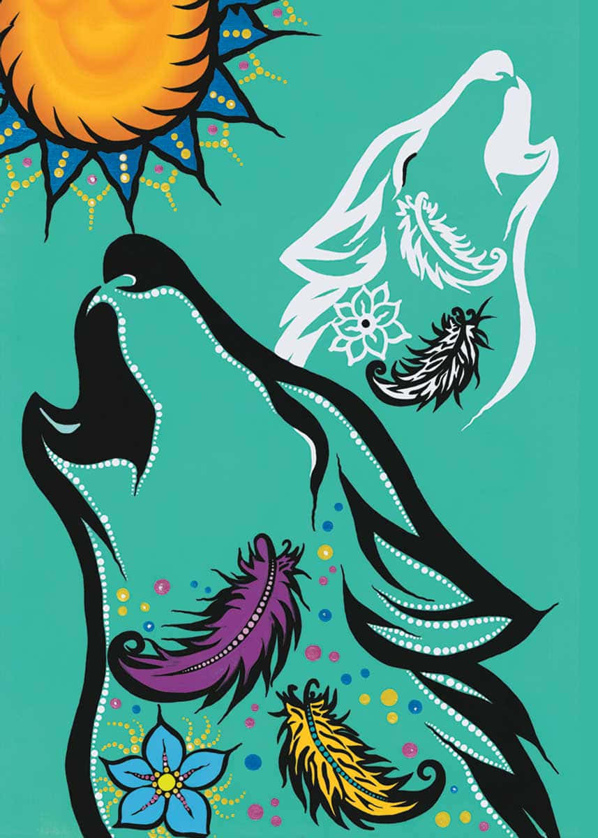 Spirit Wolf, black wolf, teal background, SD Phone Wallpaper