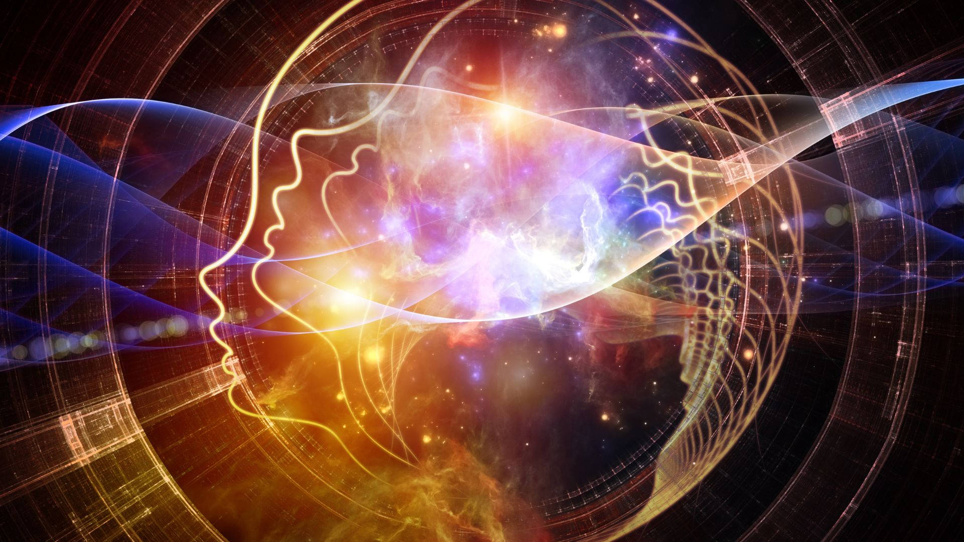 human soul, cosmic nebulae, digital circuitry, Full HD Desktop Wallpaper