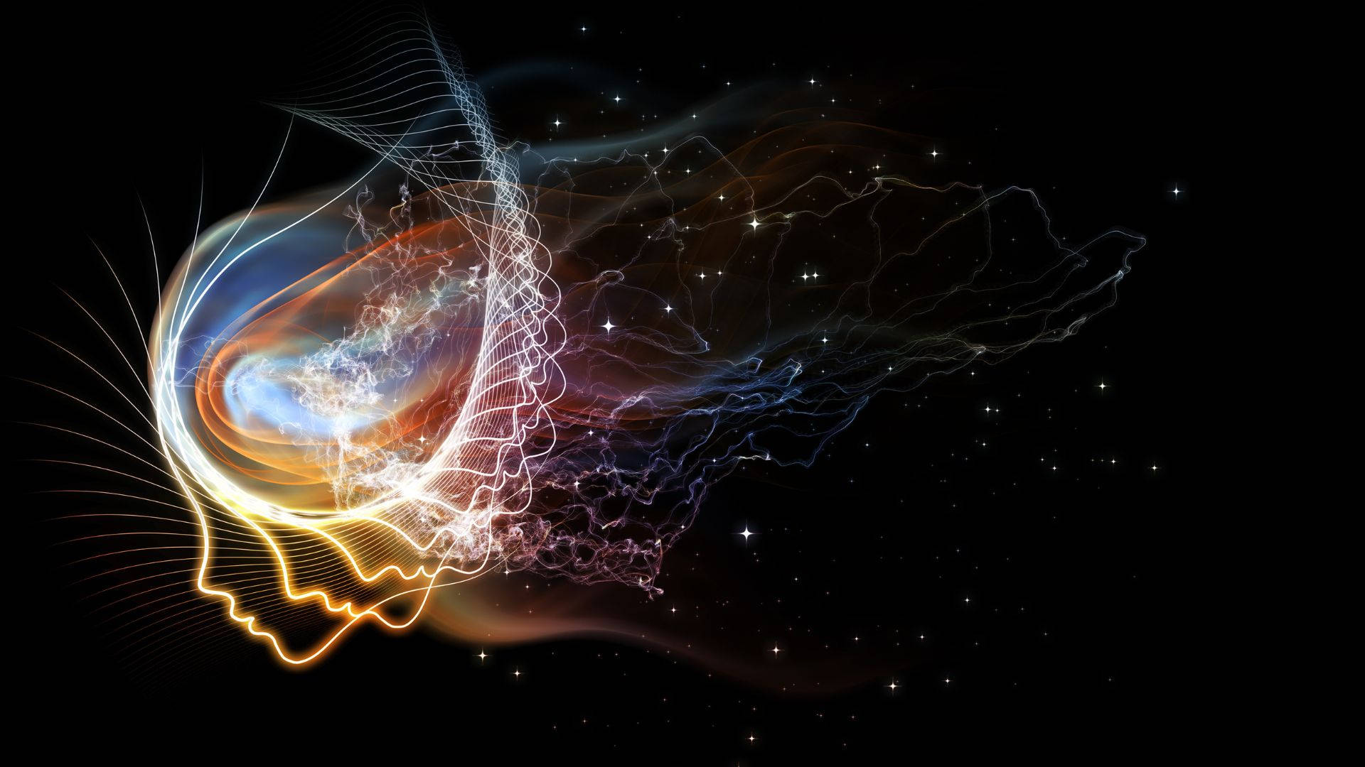 Spirit, cosmic face, glowing human profile silhouette, Full HD Desktop Wallpaper