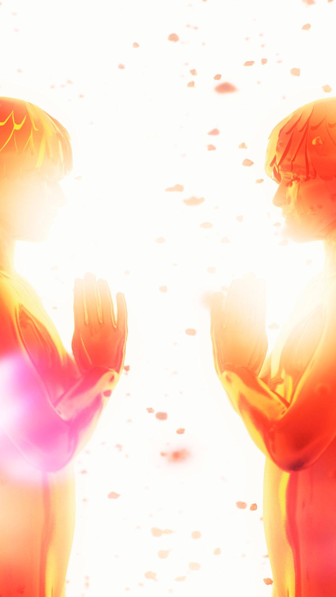Spirit, glowing anime figures, radiant orange and pink light, Full HD Phone Wallpaper