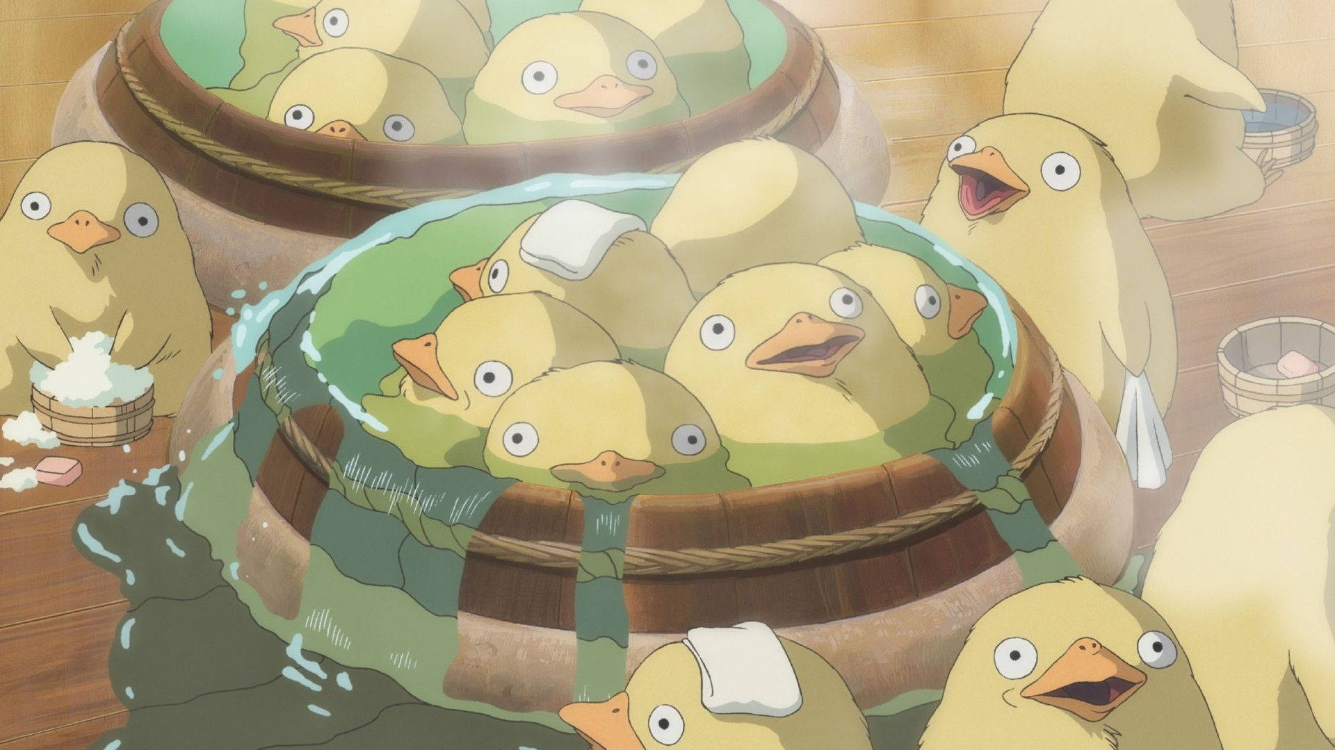 Spirited Away, ducklings, wooden tubs, Full HD Desktop Wallpaper