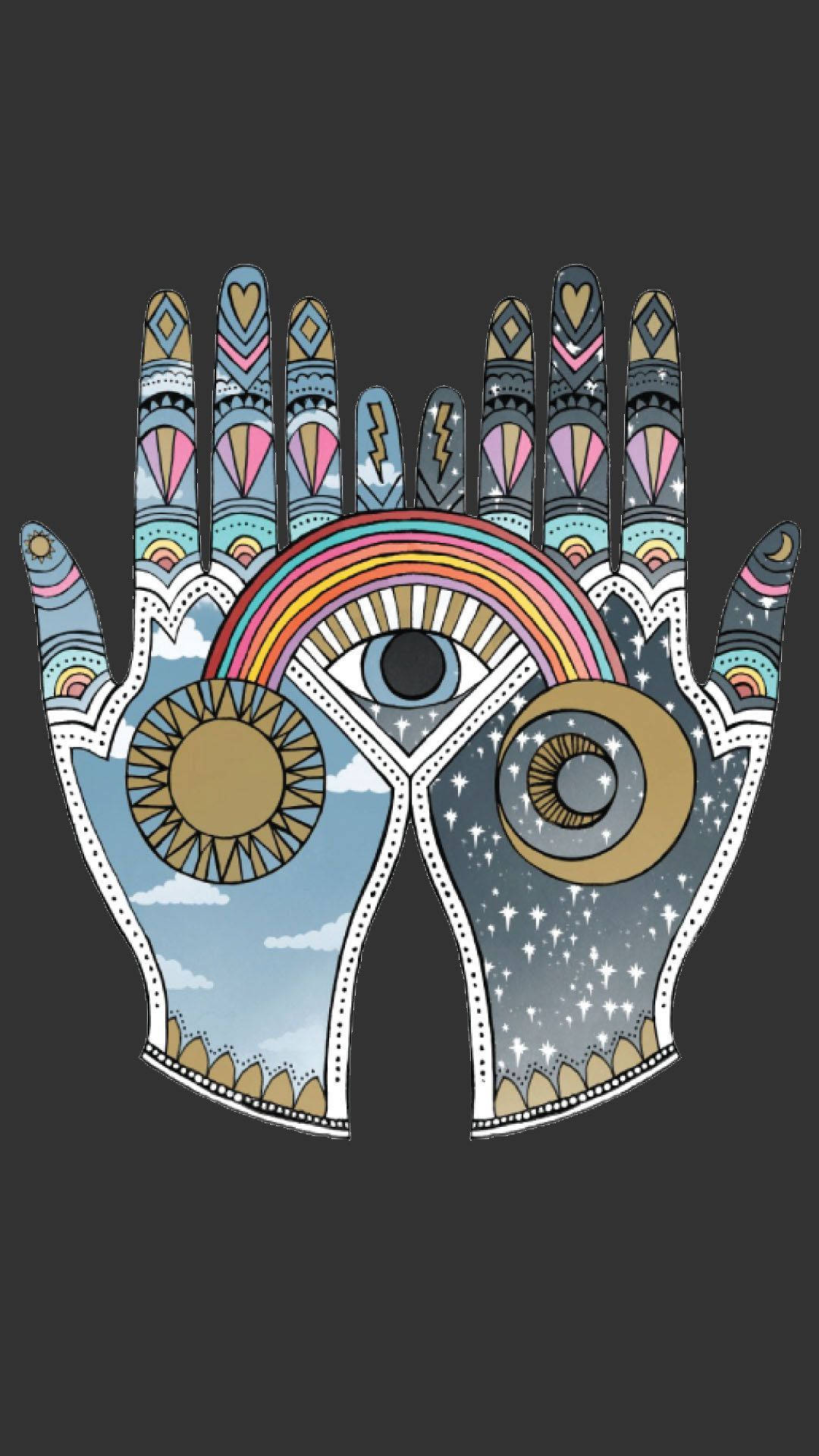 cosmic symbol, eye, rainbow, Full HD Phone Wallpaper