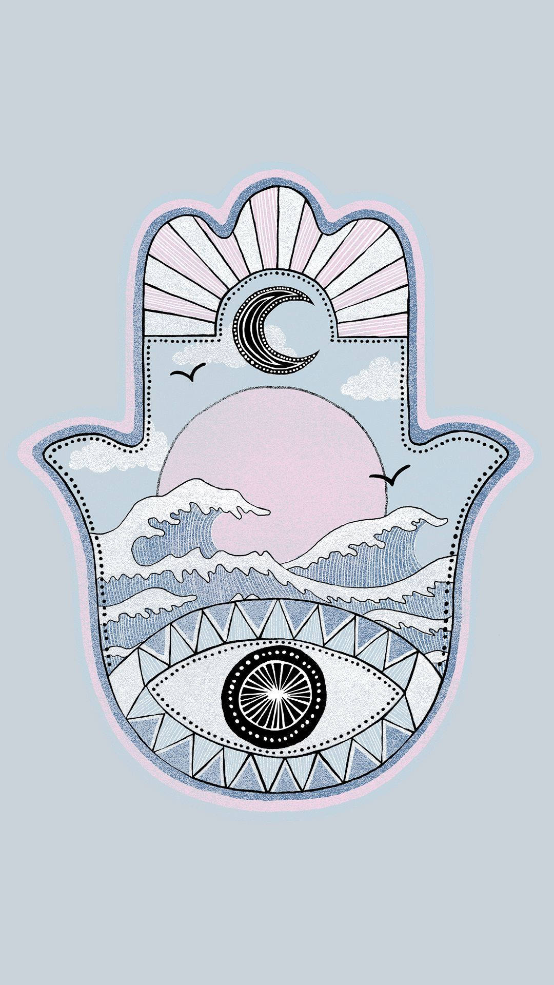 Spirit Aesthetic, hamsa hand, crescent moon, Full HD Phone Wallpaper