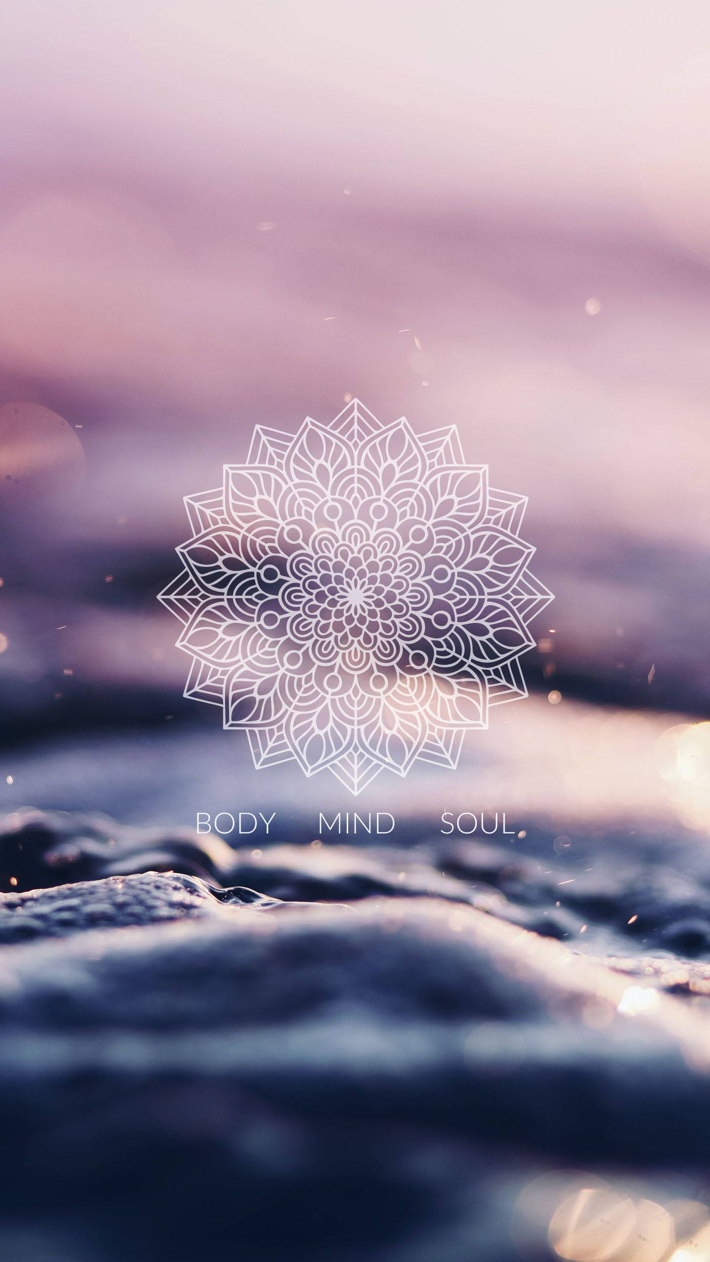 glowing white mandala, textured waves, soft purple sky, Full HD Phone Wallpaper