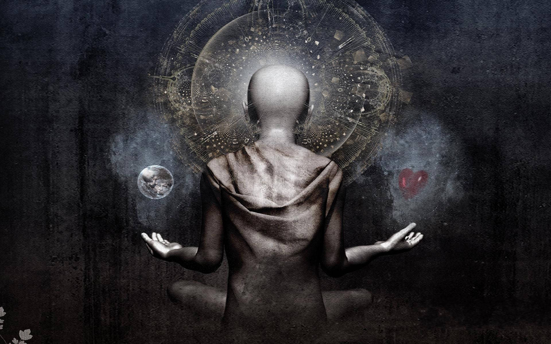 metaphysical spiritual aesthetic, bald figure, globe, Full HD Desktop Wallpaper