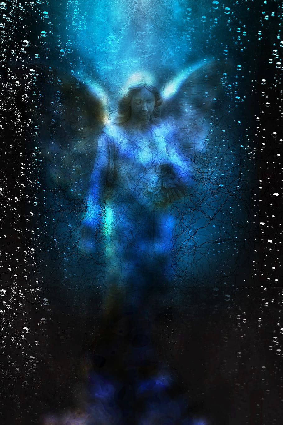 Spiritual Aesthetic, angel, glowing blue, HD Phone Wallpaper