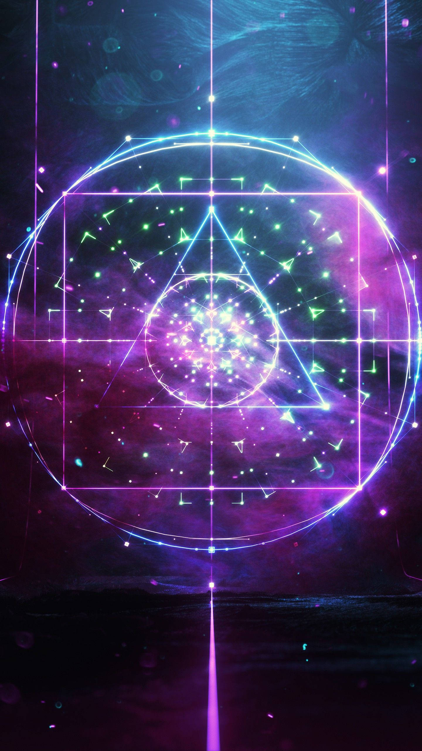 neon lines, starbursts, cosmic purple and blue nebula, 2K Phone Wallpaper