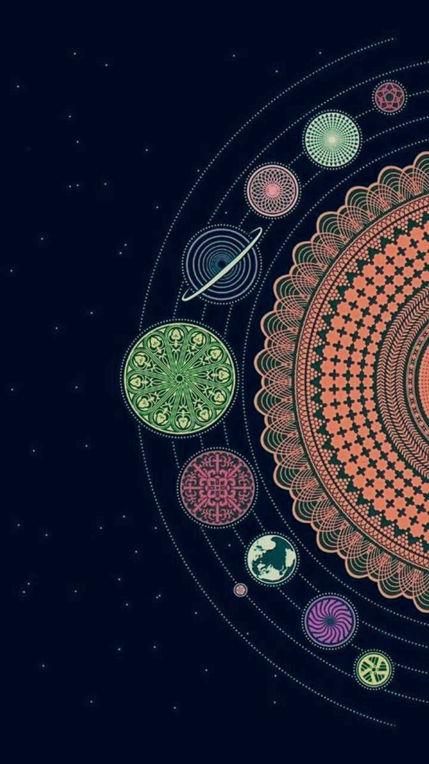 Spiritual Aesthetic, solar mandala, cosmic mandala, 2K Phone Wallpaper