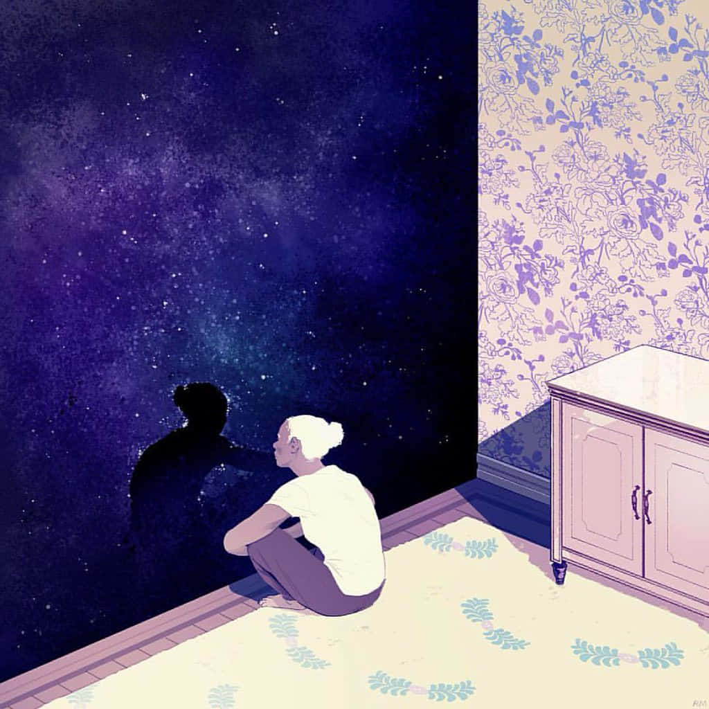 starry night sky, patterned floor, floral wallpaper, SD Desktop Wallpaper