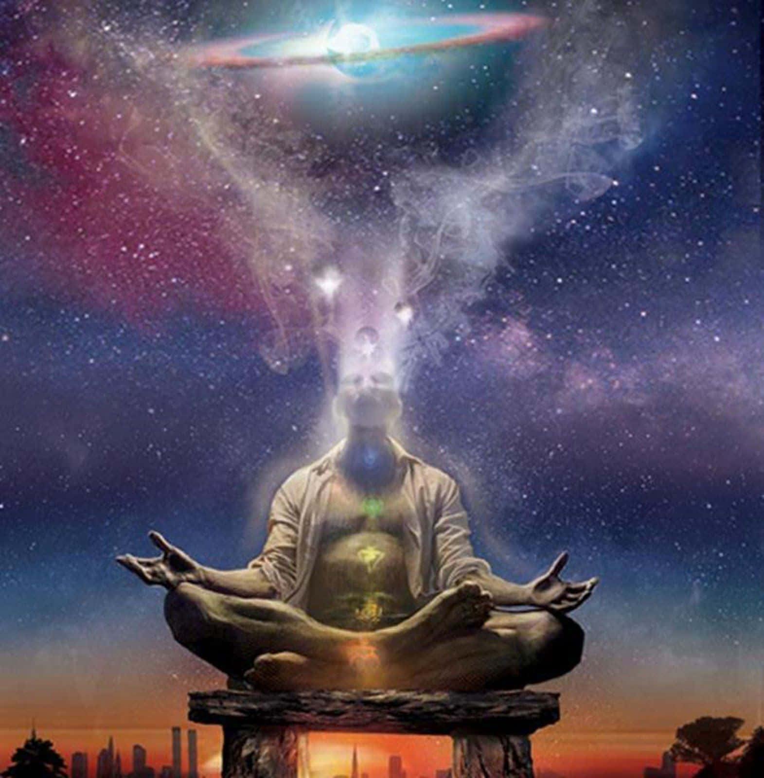 spiritual awakening, starry galaxy, cityscape, HD Phone Wallpaper