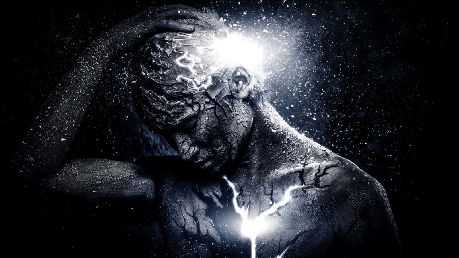 spiritual awakening, lightning bolt, cracked humanoid figure, HD Desktop Wallpaper