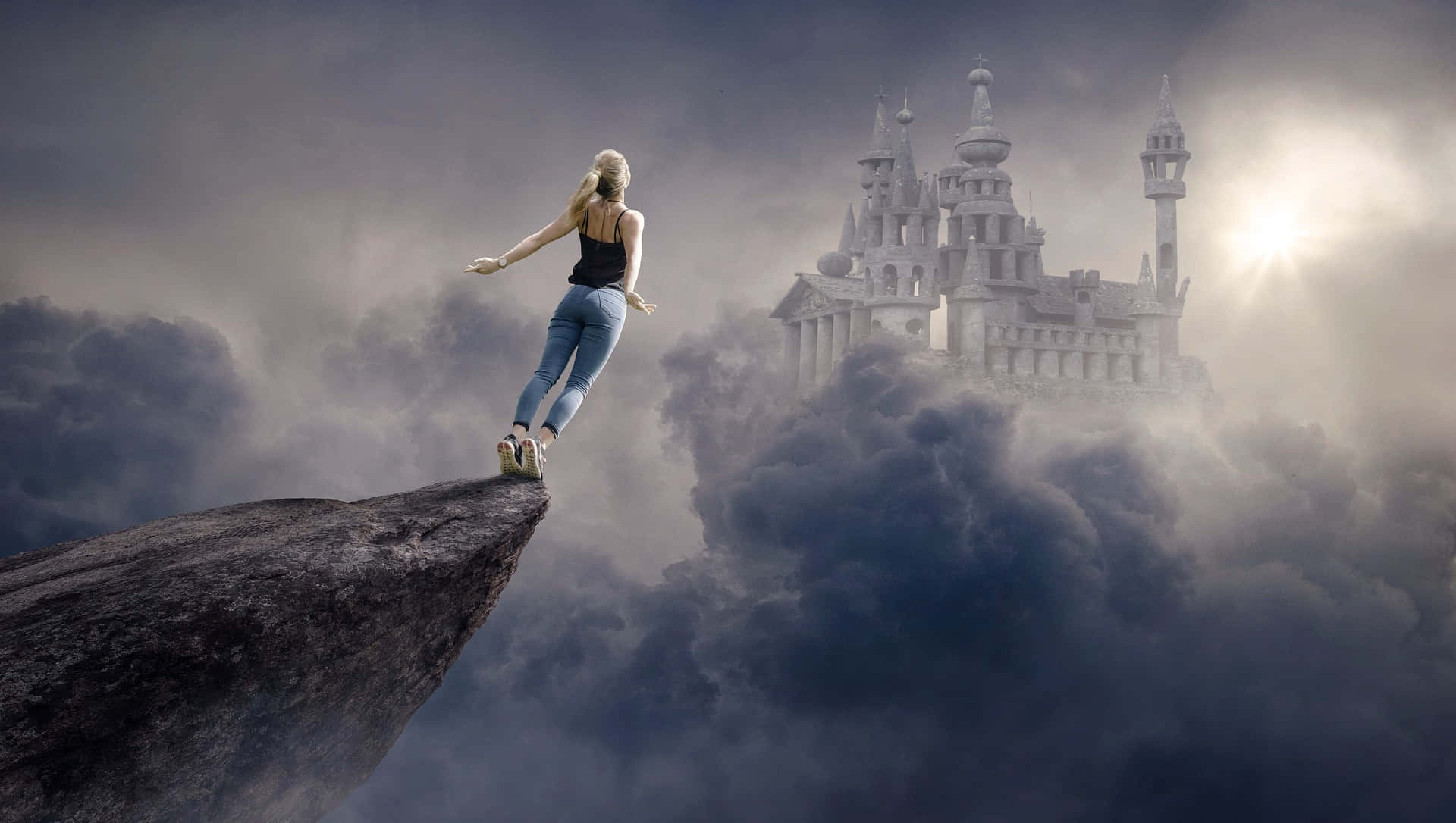 spiritual awakening, woman, cliff, Full HD Desktop Wallpaper