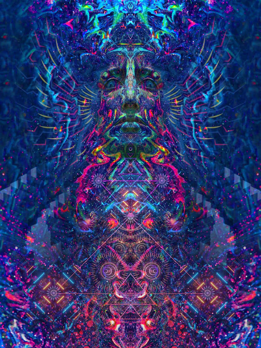 psychedelic, blue and purple head, symmetrical cosmic face, SD Phone Wallpaper