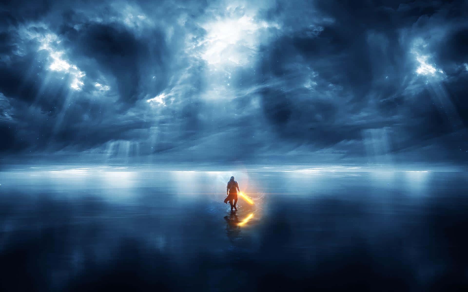 Spiritual Awakening, reflective surface, stormy sky, Full HD Desktop Wallpaper