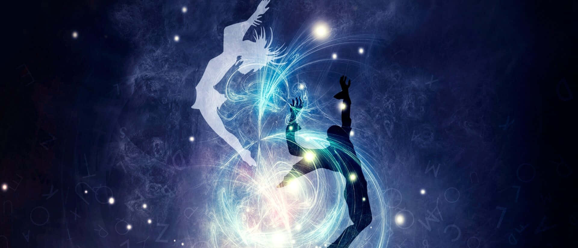 spiritual awakening, glowing blue energy, silhouetted figures, Full HD Desktop Wallpaper