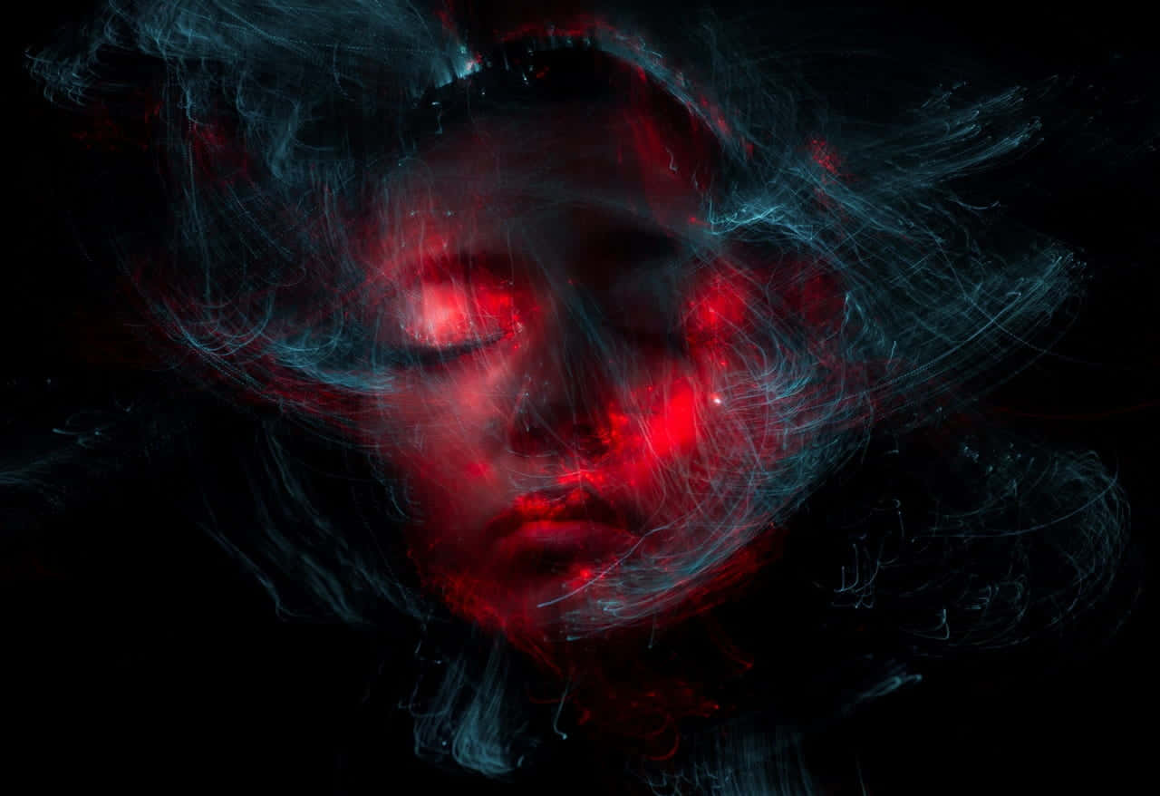 red light, swirling blue energy, black void, HD Desktop Wallpaper