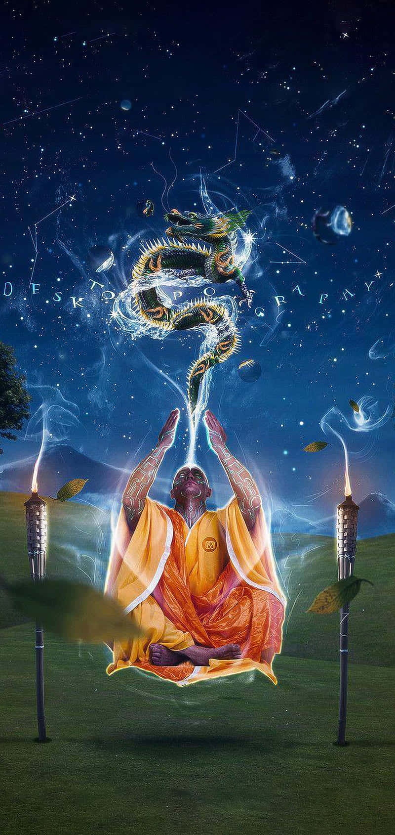 monk, orange robes, starry sky, HD Phone Wallpaper