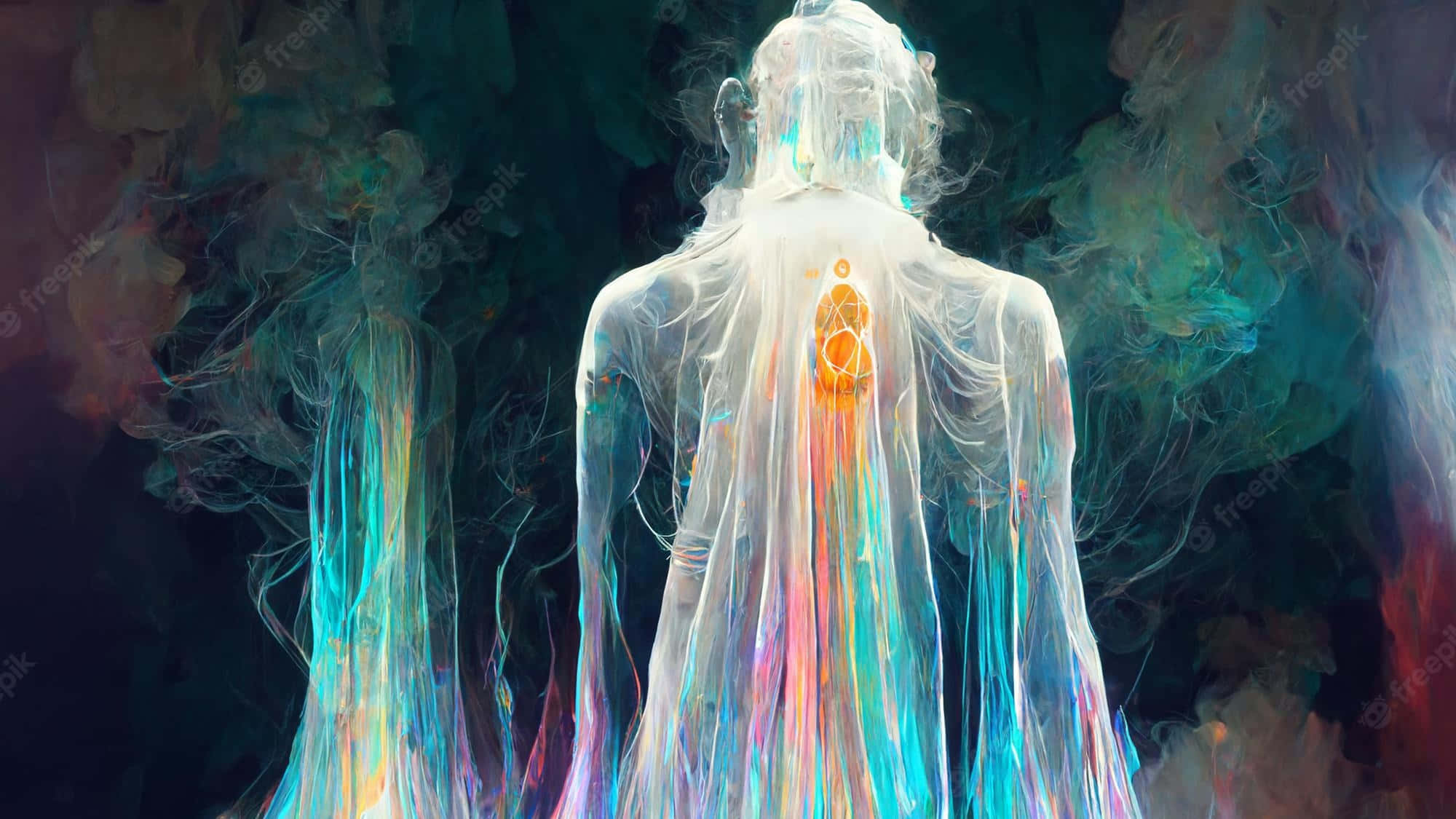 spiritual awakening, glowing chakras, swirling colorful energy tendrils, Full HD Desktop Wallpaper